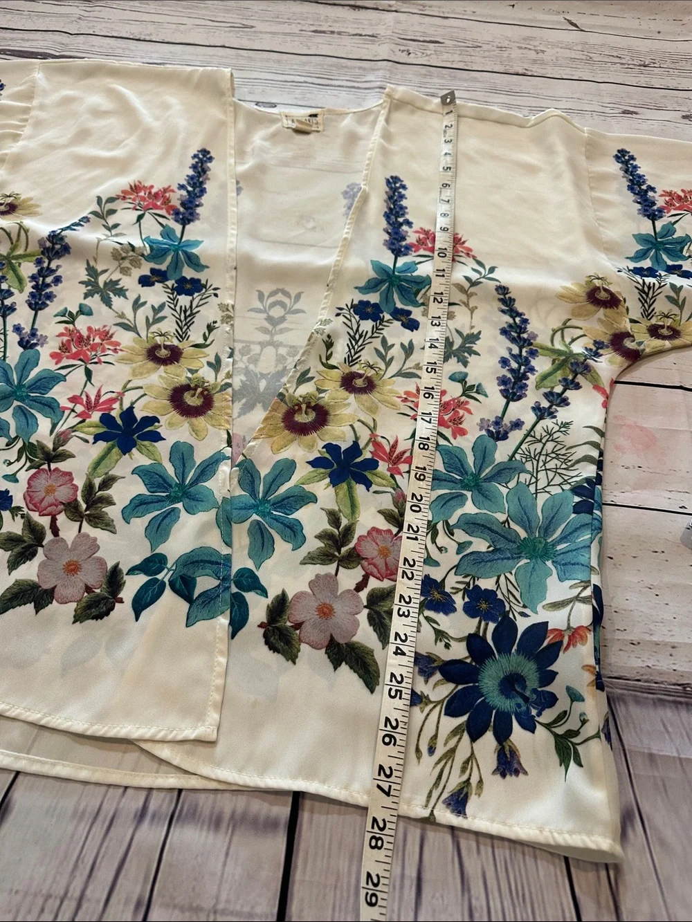 Floral Embroidered Kimono Cardigan — Cream with Multicolor Flowers